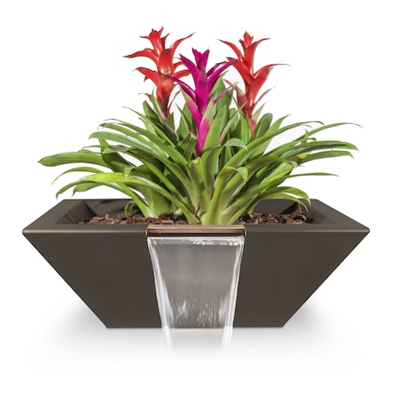 The Outdoor Plus 36 Square Maya Planter & Water Bowl - GFRC Concrete - Chocolate - OPT-36SPW-CHC